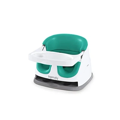 Image of Ingenuity, Baby Base 2 in 1 Seat, Ultramarine Green, Booster Chair, Dining and Feeding Seat for Toddlers, Easy to Clean with Removable Self Storing Tray, Ages 6 Months+