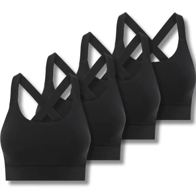 Image of FM London 4PK Strappy Sports Bra (UK, Alpha, S, M, Regular, Black)