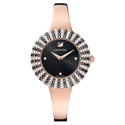 Image of Swarovski Crystal Rose watch, Metal bracelet, Black, gold tone finish
