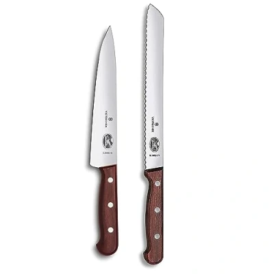 Image of Victorinox Wood Kitchen Set, 2 pcs., Bread Knife, Carving Extra Sharp, Noble Wooden Handle, Brown