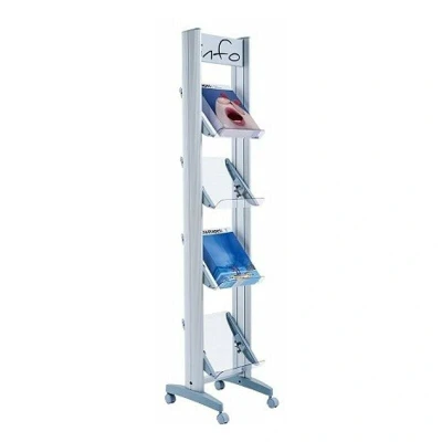 Image of Paperflow Mobile Metal Brochure Display Stand, With Plexiglas Shelves, Width 940mm
