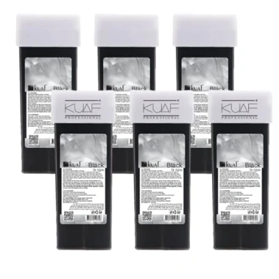 Image of Kuaf Professional Roll on Wax Cartridge for Hair Removal, Removal On, Roller Legs and Arms, Depilatory Wax, Pack of 6 Black