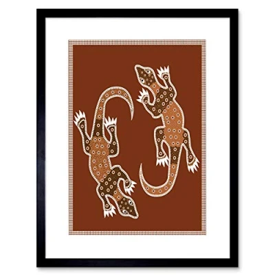 Image of Wee Blue Coo Aboriginal Style Dot Painting Lizard Picture Framed Wall Art Print