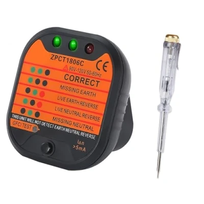 Image of Belligern Plug Socket Tester, 220 250V Tester Mains Outlet with Display Polarity Voltage Detector Rcd Trip, Test Pen for Power Wiring Detection