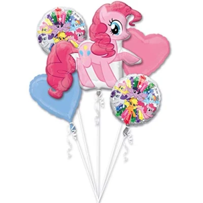 Image of amscan 3484401 Bqt: My Little Pony Pinkie Pie Foil Balloon Bouquet P75 (5 Piece)