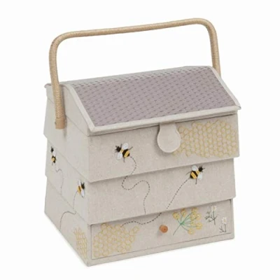 Image of Hobby Gift Novelty Sewing Craft Storage Box, Embroidered, Bee Hive with Drawer