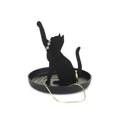 Image of Balvi Feline Ring Holder Black Colour Cat Shape Metal