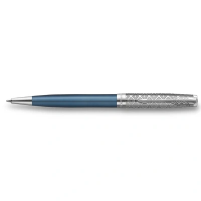 Image of PARKER Sonnet Ballpoint Pen Premium Metal and Blue Satin Finish with Chrome Trim Medium Point Black Ink Refill Gift Box