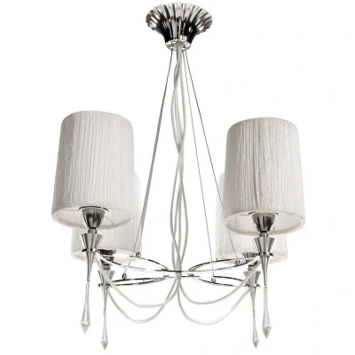 Image of Lucca Pendant 4 Light E27, Polished Chrome With White Shades &amp; Clear Crystal