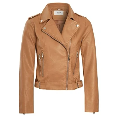 Image of SS7 Womens Faux Leather Biker Jacket Beige