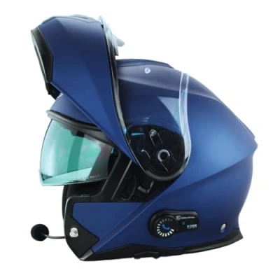 Image of ViPER RSV191 Flip up Motorcycle Helmet with Blinc Bluetooth Modular Double Visor Motorbike Helmets Microphone Dual Speaker for Hands &amp; Noise Free Automatic Answering ECE/ACU Gold Approved (Midnigh