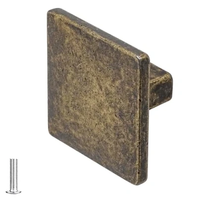 Image of Decoranddecor Calla Square Cabinet Knob Door Pull Handle Kitchen Cupboard Furniture Drawer (1 Pack, Antique Brass)