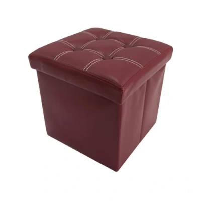 Image of Rebecca Mobili Pouffe Squared Storage Faux Leather Red Bordeaux Padded Space Saver 29 x 31 x31 cm (H W D) Art. RE6157