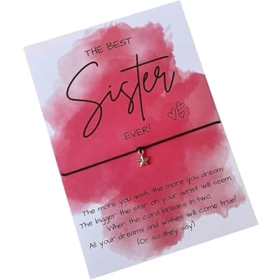 Image of UNIQUEPGIFTS Sister Wish Bracelet, Big Gifts, Birthday Gift, Best Ever, Christmas Card