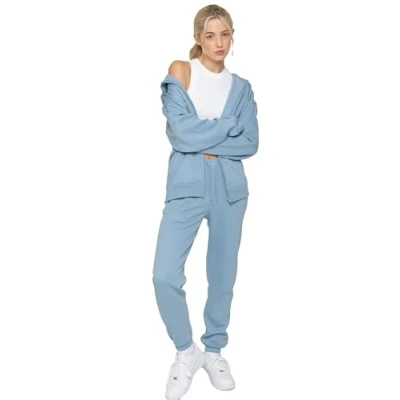 Image of 989Zé ENZO Womens Casual Oversized Hoodie Sweatpants Tracksuit Set Hoody &amp; Joggers (UK, Alpha, XL, Regular, Blue With Zip)
