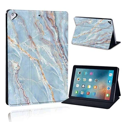 Image of FINDING Case Fit Apple iPad 2017 2018 5th/6th Gen Tablet Printed PU Flip Leather Smart Lightweight Shell Stand Cover for (light blue marble)