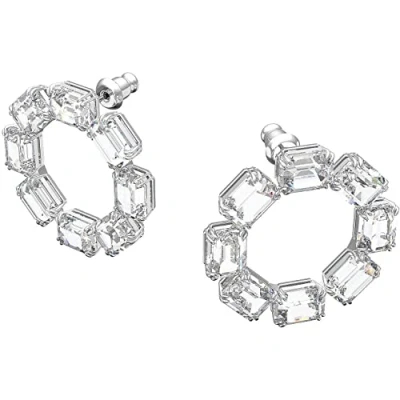 Image of Swarovski Millenia hoop earrings, Octagon cut crystals, White, Rhodium plated