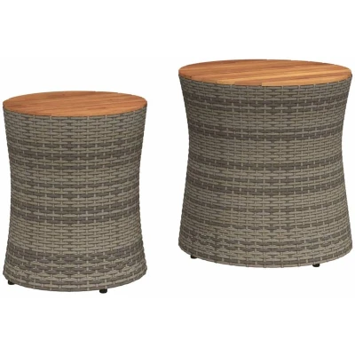 Image of vidaXL Garden Side Tables 2 pcs with Wooden Top Grey Poly Rattan