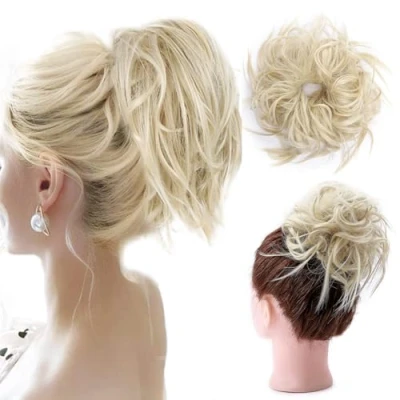 Image of Fashion Tousled Hair Extensions Hairpiece Scrunchie Straight Elastic updo Scrunchy BUN Brown Blonde Instant Ponytail wig Hairdo Bleach