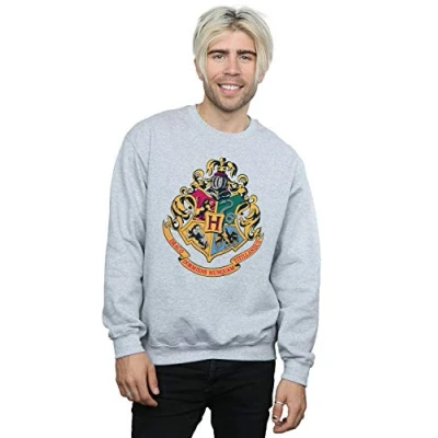 Image of Harry Potter Men&#039;s Hogwarts Crest Gold Ink Sweatshirt Sport Grey Large