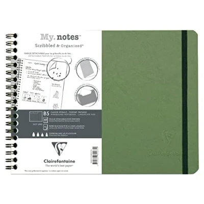 Image of Clairefontaine 782433C Age Bag A Spiral Notebook with Detachable Margins My.Notes Green B5 landscape 25x19 cm 120 DOT Pages 90 g white paper Glossy Leather Grain Card Cover