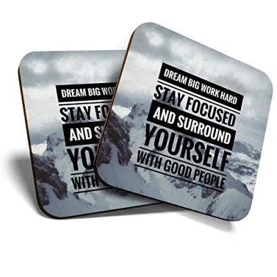 Image of Great Coasters (Set of 2) Square/Glossy Quality Coasters/Tabletop Protection for Any Table Type Dream Big Work Hard Student Quote #16967