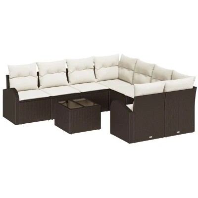 Image of vidaXL 9 Piece Garden Sofa Set with Cushions Brown Poly Rattan