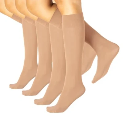 Image of CALZITALY Pack 4 Pairs Opaque Knee High Socks, Microfibre Pop Socks Black, Blue 40 DEN Italian Hosiery (One size, Natural Venice)