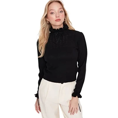 Image of Trendyol Women Regular fit Basic Standing Collar Knitwear Sweater Schwarz
