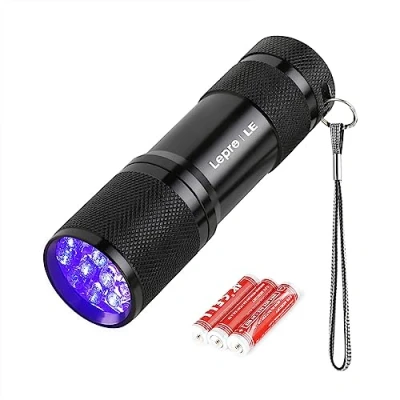 Image of Lepro LE UV Torch, 9 LED 395nm Ultraviolet Flashlight, Blacklight Detector for Pet Urine, Stain, Bed Bugs and More, 3 AAA Batteries Included