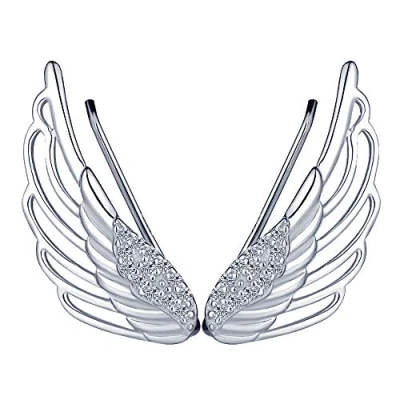 Image of Infinite U Elegant Angel Wing 925 Sterling Silver Cubic Zirconia Ear Cuff Earring Hook for Women/Girls,