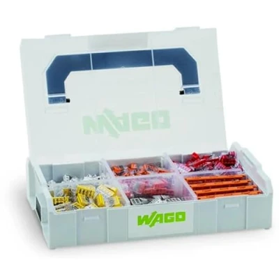Image of WAGO connection terminal set 887 953 404 piece, with various socket terminals and 2273 series mounting adapters for all types of conductors, in a practical L BOXX Mini