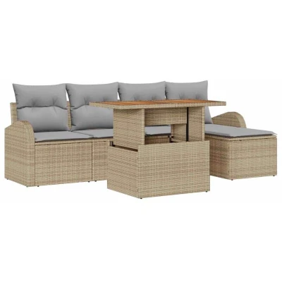 Image of vidaXL 6 Piece Garden Sofa Set with Cushions Beige Poly Rattan