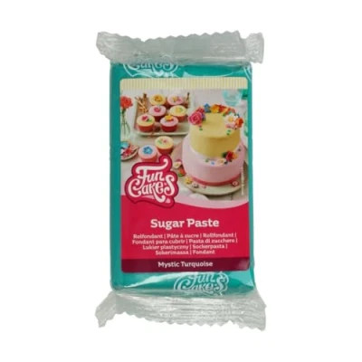 Image of FunCakes Sugar Paste Mystic Turquoise, Easy to Use, Smooth, Flexible, Soft and Pliable, Perfect for Cake Decorating, Halal, Kosher Gluten Free, 250 g