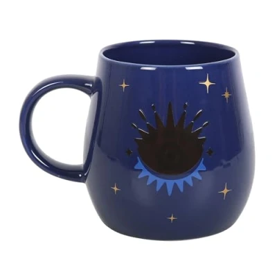 Image of Something Different Wholesale Enchanting All Seeing Eye Colour Changing Mug Evil Talisman, Blue &amp; Gold Design, Good Luck Protection Tea/Coffee Cup