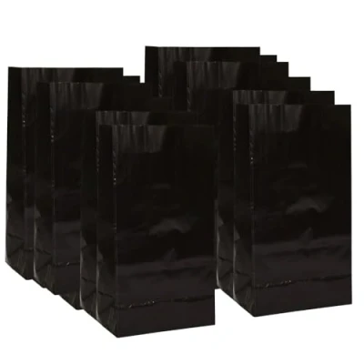 Image of Vibrant Black Paper Party Bags (25cm x 13cm) 12 Count Perfect for Celebrations and Events