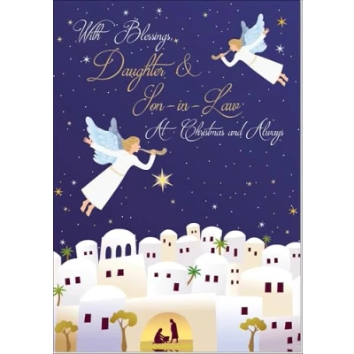 Image of doodlecards Daughter and Son in Law Christmas Card Nativity Scene Angels Bethlehem Medium Size for &amp; with Plain Envelope
