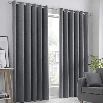 Image of Fusion Strata Woven Eyelet Lined Curtains, Silver, 90 x Inch, 100% Polyester, W228cm (90&quot;) D228cm