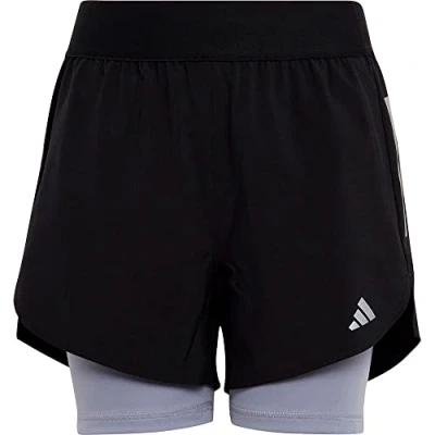 Image of adidas Girl&#039;s Two in One AEROREADY Woven Shorts, Black/Silver Violet/Reflective Silver, 13 14 Years