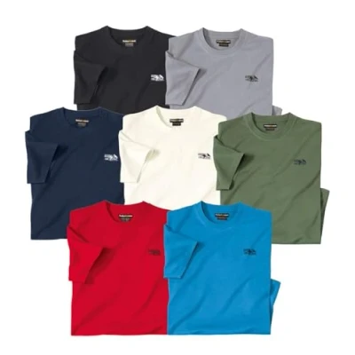 Image of ATLAS FOR MEN Pack of 7 Men&#039;s Cotton T Shirts Black Red Green Grey Blue White Navy L
