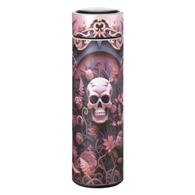Image of Rose Pink Halloween Skull Water Bottle Stainless Steel Insulated Vacuum Flask Leak Proof Thermos for Boys Girls