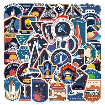 Image of 52Pcs Space Explorer NASA Stickers Water Bottles Laptop Phone Skateboard Car Computer Astronaut Spaceman Universe Planet Vinyl Waterproof Aesthetic Pack for Teens Kids Adults