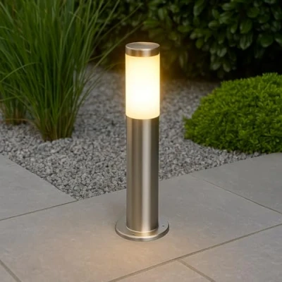 Image of CGC Lighting Stainless Steel Silver Outdoor Post Bollard Outdside Light Indoor Garden Patio Porch Door Conservatory Decking Shed (Medium)