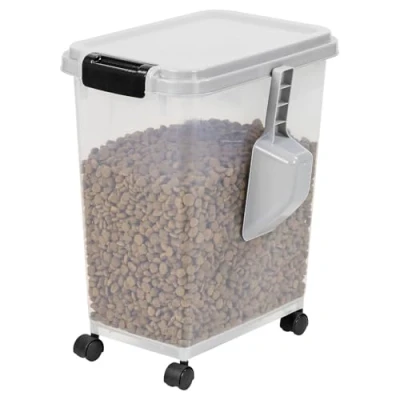Image of Taylor &amp; Brown 20 Litre Airtight Pet Food Storage Container With Plastic Measuring Scoop Treats For Dog Cat Animal Dry Dispenser Casters, Grey