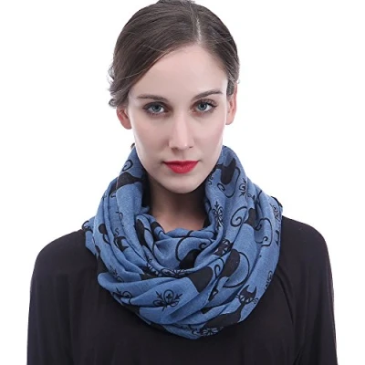 Image of Cat Print Women&#039;s Infinity Scarf Snood Lightweight (Blue)