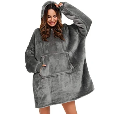 Image of YEPLINS Oversized Hooded Sweatshirt,Sherpa Hoodie Sweatshirt Blanket,Hooded Giant Soft Warm Wearable Throw Blanket (Grey)