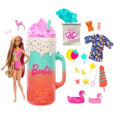 Image of Barbie Pop Reveal Doll &amp; Accessories, Rise Surprise Fruit Series Gift Set with Scented Doll, Squishy Pet, Color Change, Moldable Sand More, 15+ Surprises, HRK57