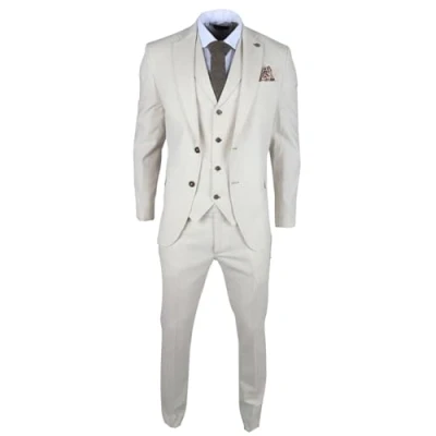 Image of Men&#039;s Suit Beige 3 Piece Lightweight Linen Summer Wedding Formal Dress Suits Cream 50