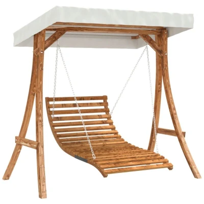 Image of vidaXL Swing Bed with Canopy Solid Wood Spruce Teak Finish