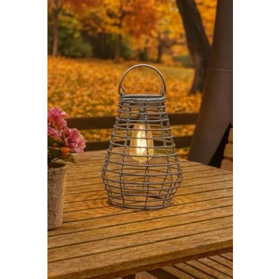 Image of Garden Mile® LED Rattan Solar Lantern Outdoor Lighting Patio Tabletop Light Decor Hanging Free Standing Decorative Lamp (Maris Grey)